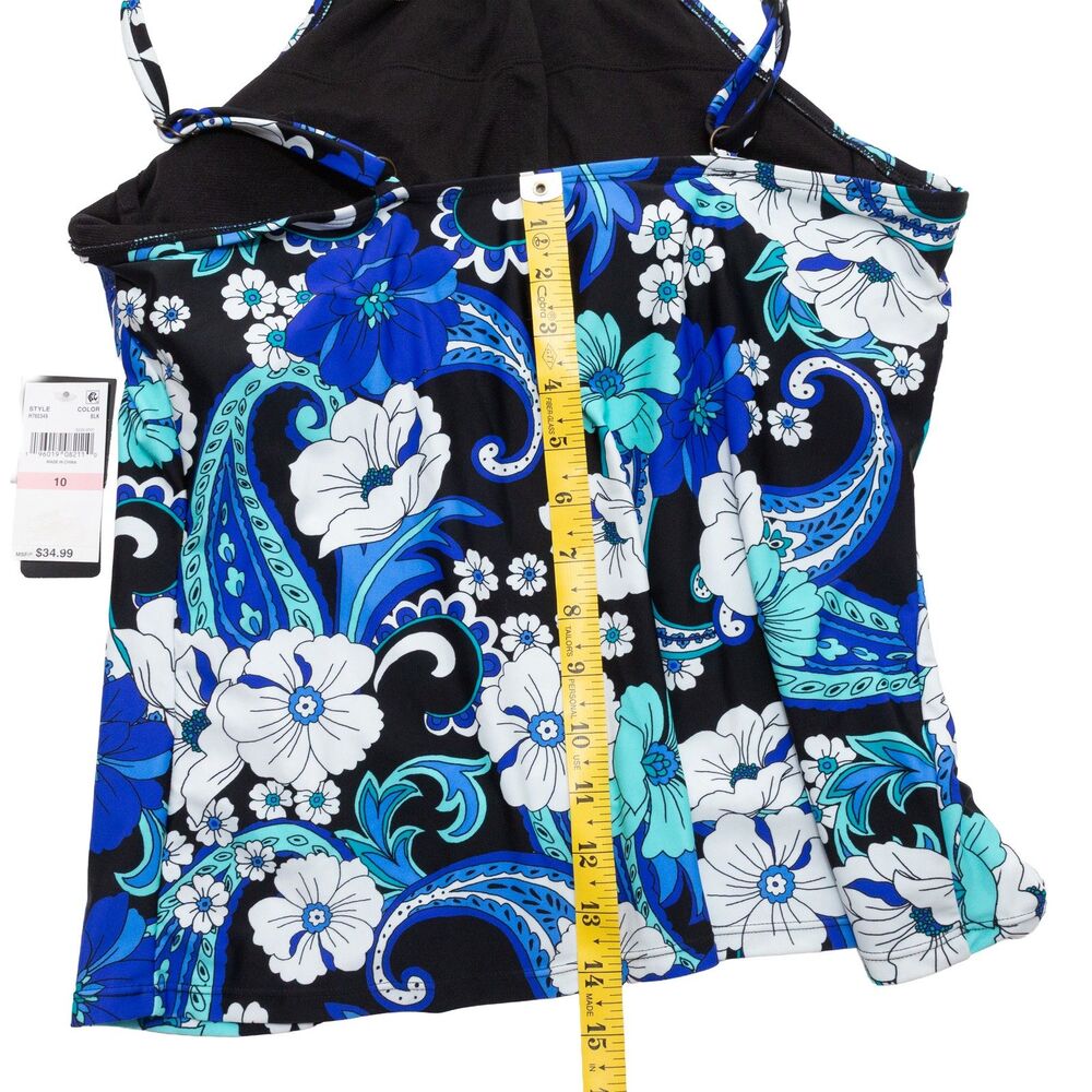 Island Escape Women's Size 10 Black Blue Floral Paisley Underwire Tankini Swim - Picture 4 of 6